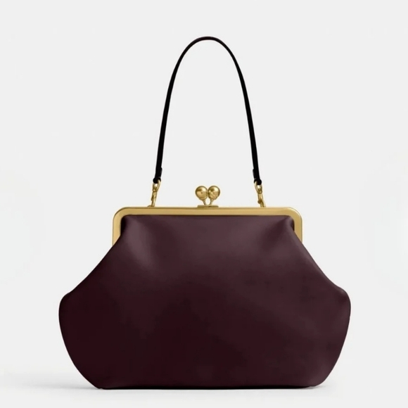 Coach Handbags - COACH Large Oversized Kisslock Frame Shoulder Bag Clutch Bag Brown